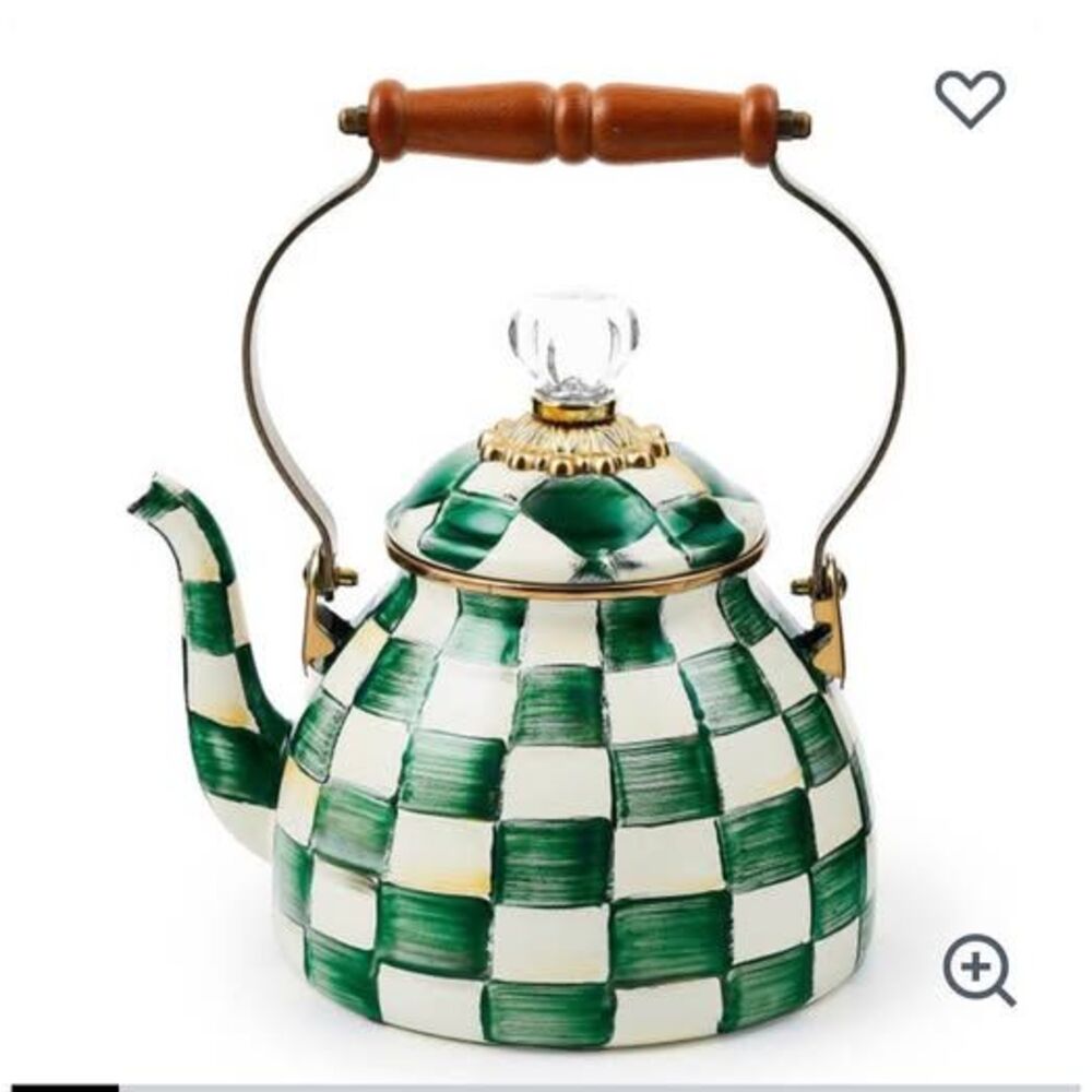 Mackenzie Childs Emerald Check 2qt Kettle New in Box
